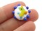 19mm White with Blue Dots and a Duck Bead Flat Round Coin Lampwork Glass Bead